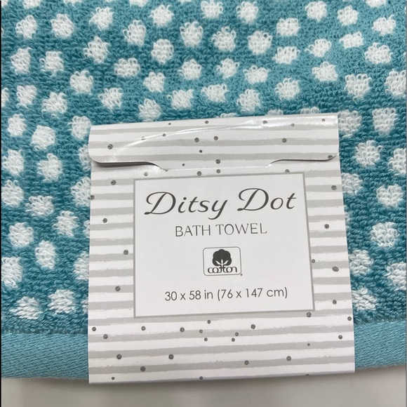 NEW Ditsy Dot 2 Reversible Bath Towels 30x 58 100% Cotton Teal/White - Picture 3 of 5